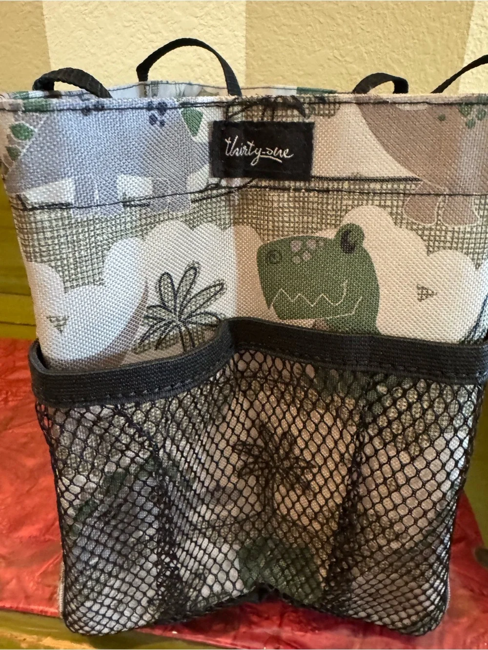 Kids Dinosaur Tote Bag - Green & Gray